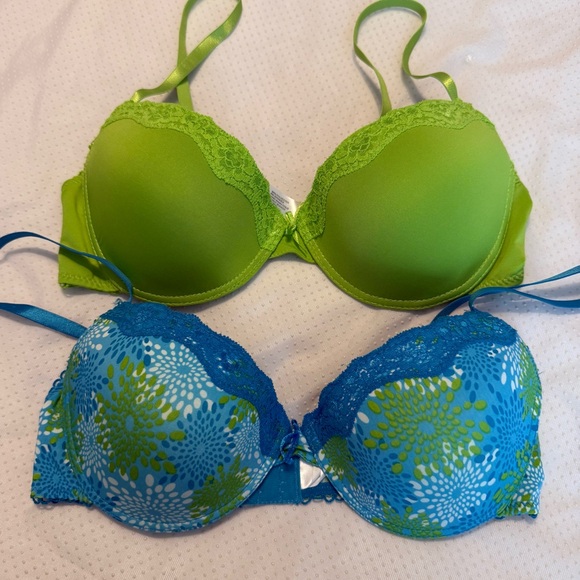 2 Love Affair Bras Blue Floral & Green Size 36C Underwire - Picture 7 of 8